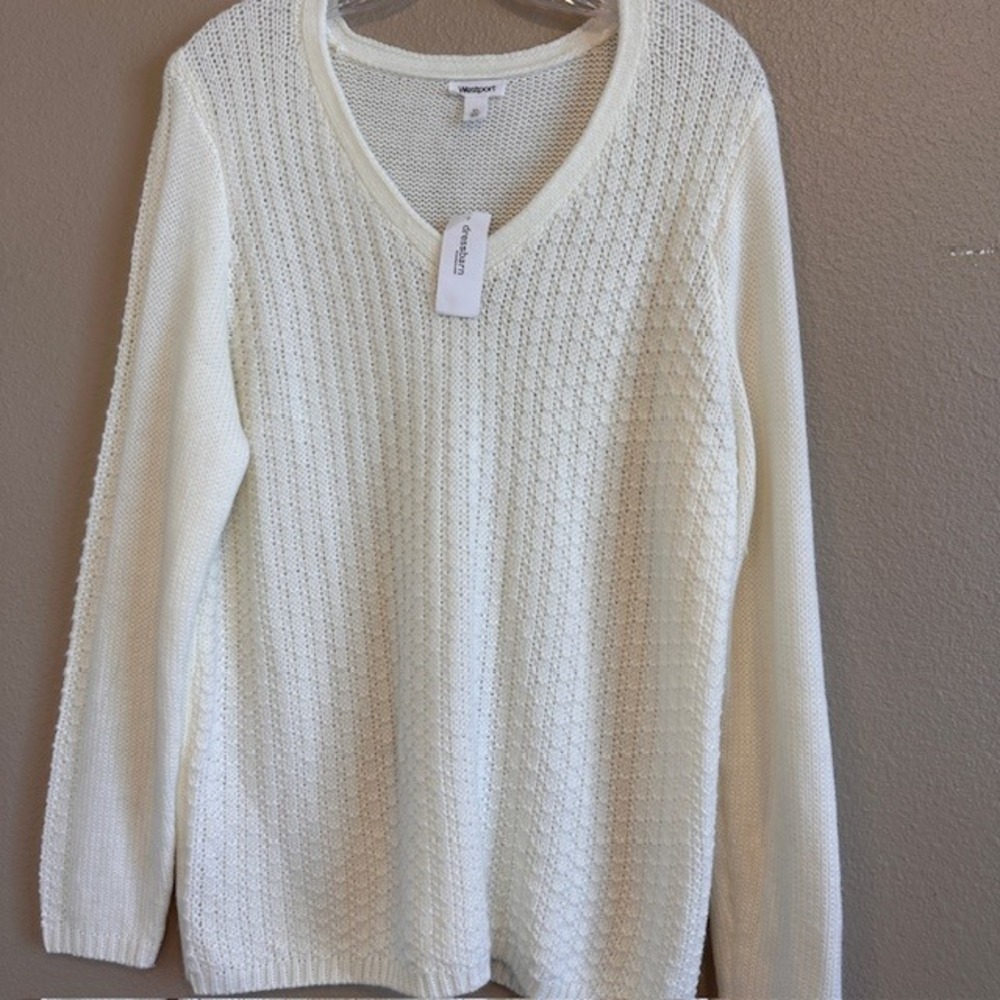 NWT Westport Women's Ivory White V-Neck Pullover Acrylic Sweater XL